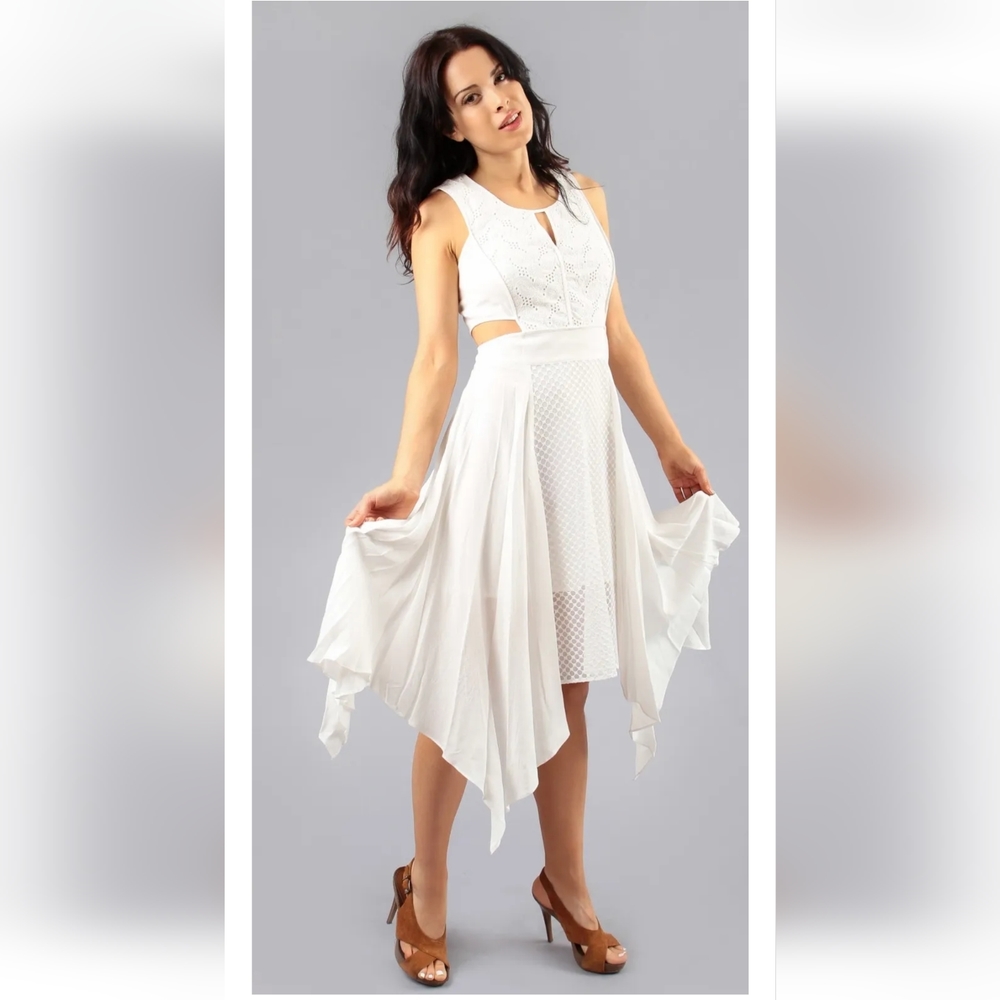 Liberty Garden White Cut Out Asymmetrical Hem Sundress | Lace Size S